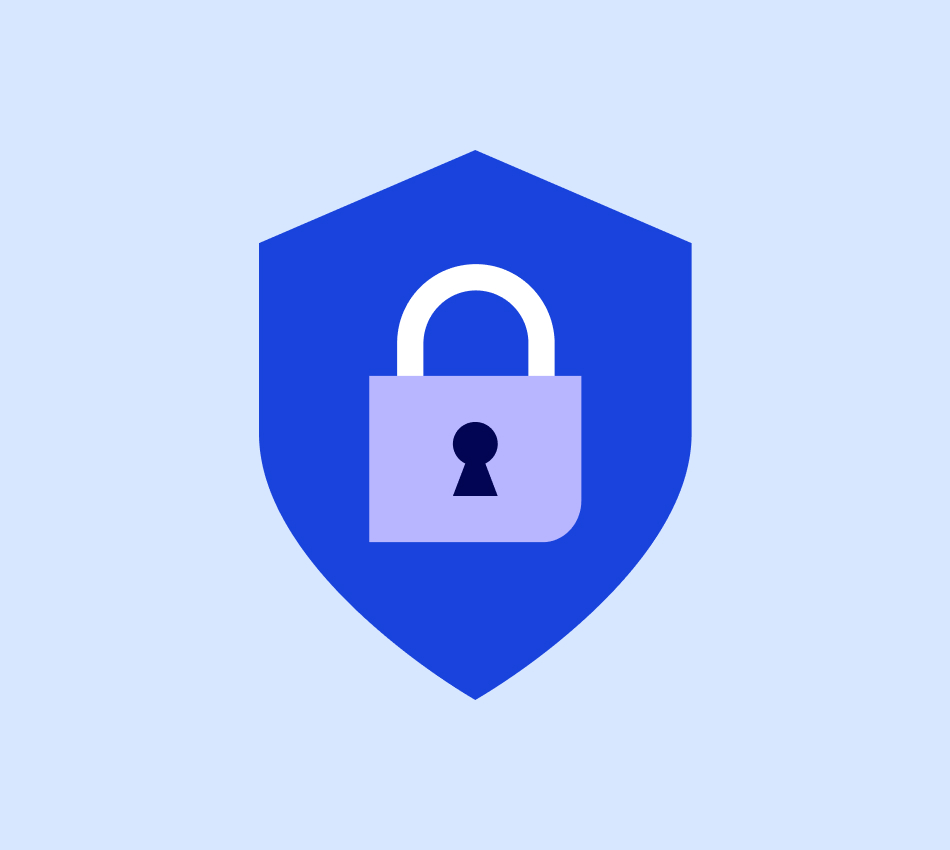 Illustration of a lock inside a blue shield.