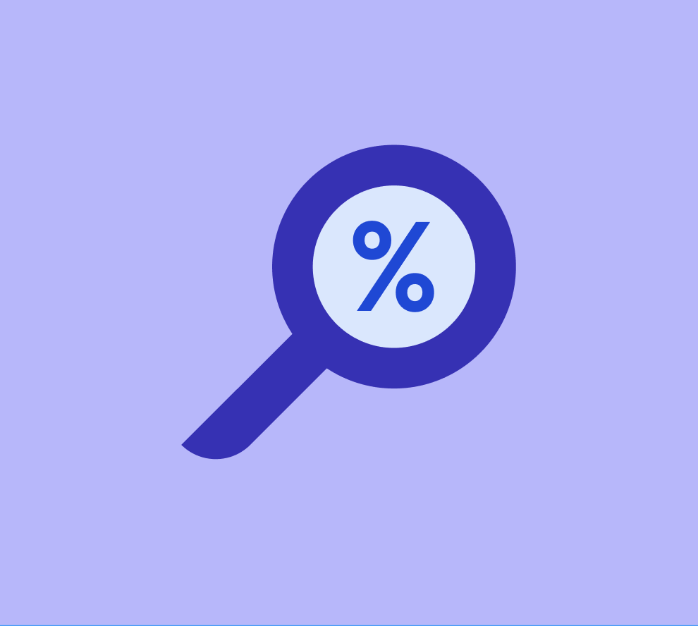 Illustration of magnifying glass looking at a percentage sign.