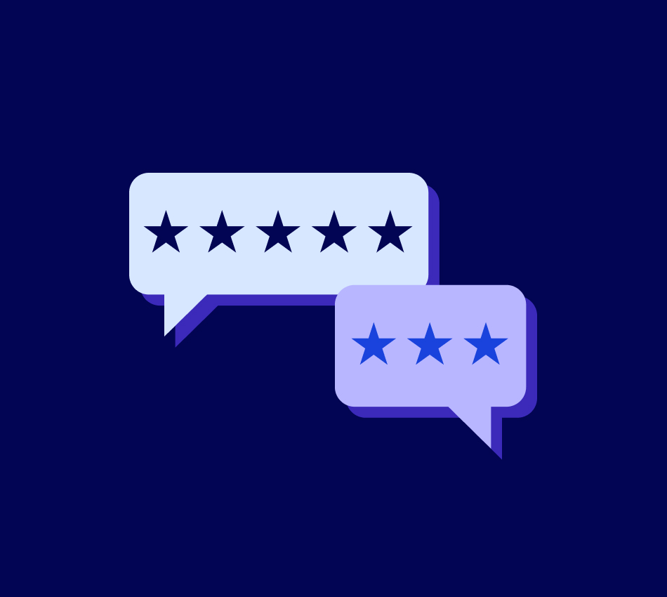Illustration of speech bubbles with stars to represent customer reviews.