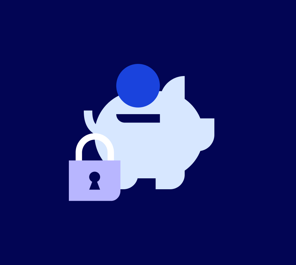 Illustration of a piggy bank with a lock.
