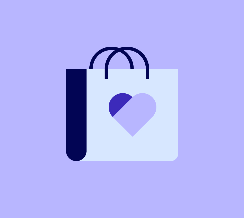 Illustration of shopping bag with a heart on it.