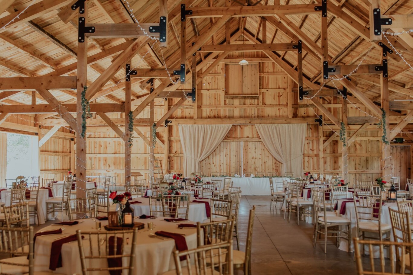 Wedding setup at the blueberry tasting barn at Forever Farms winery.