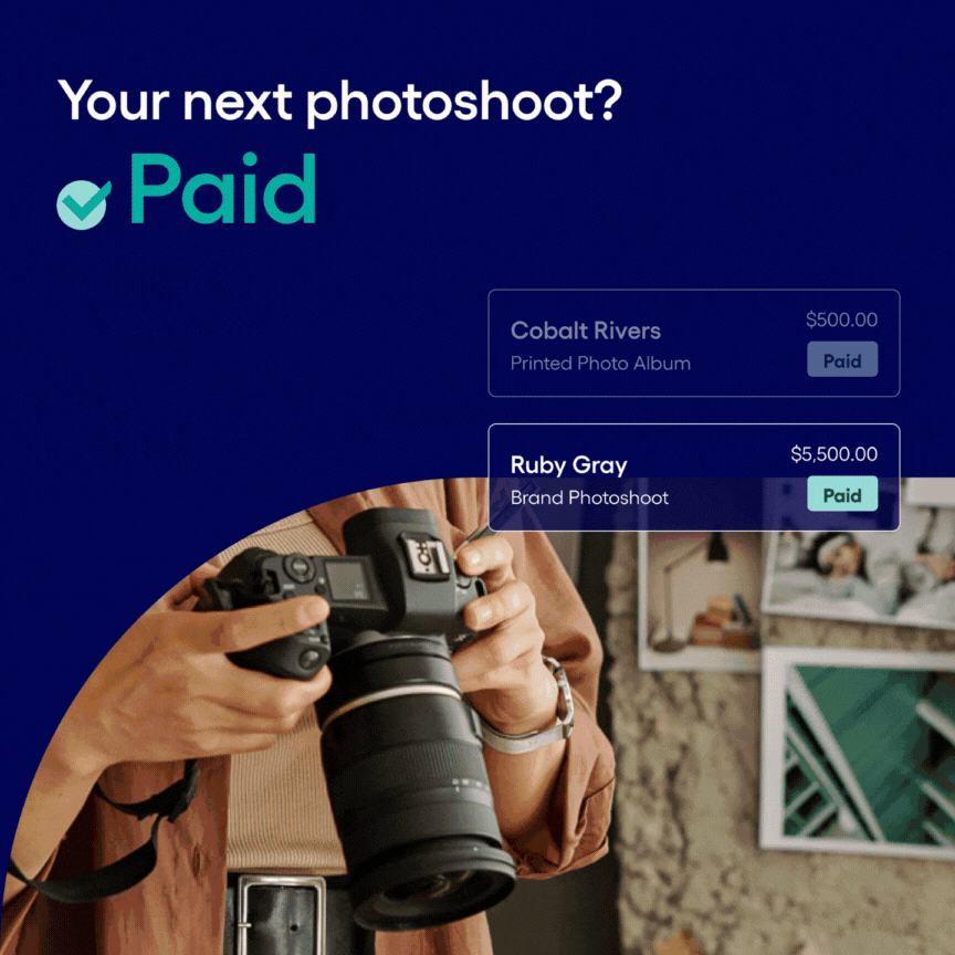GIF of how easy invoices and payment links make it to get paid for ecommerce, professional services, shipping businesses, and more.