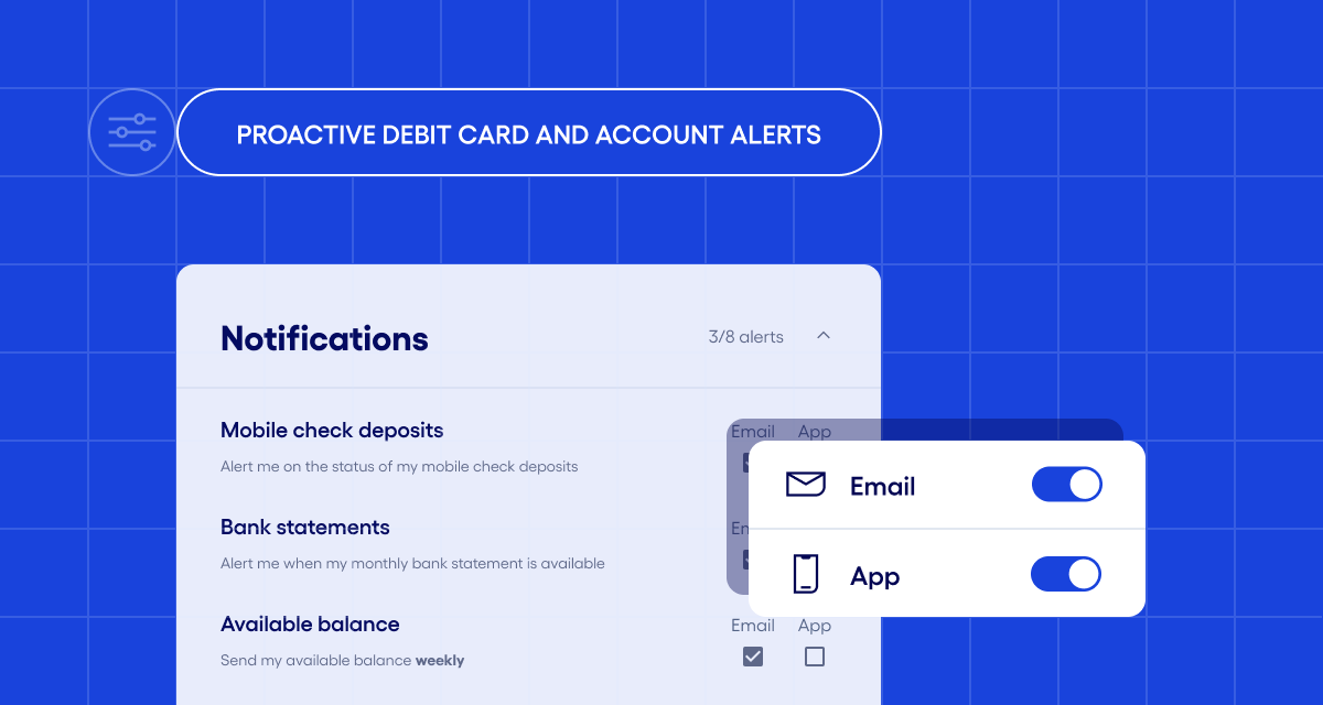 Debit card and account alerts in Bluevine's business banking platform